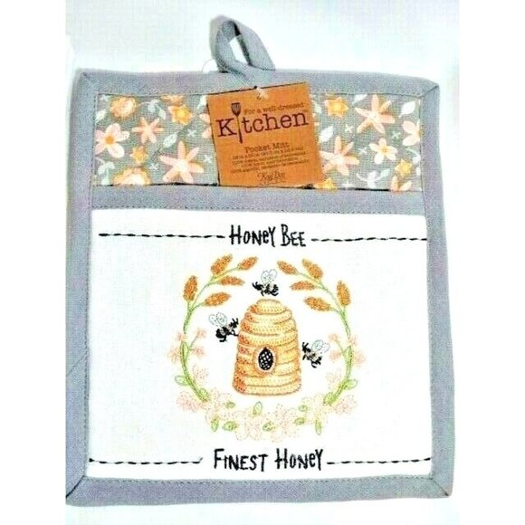Kay Dee Queen Bee Kitchen Towel Honey Bee Embroidered Pocket Mitt 2-Piece - Picture 5 of 6